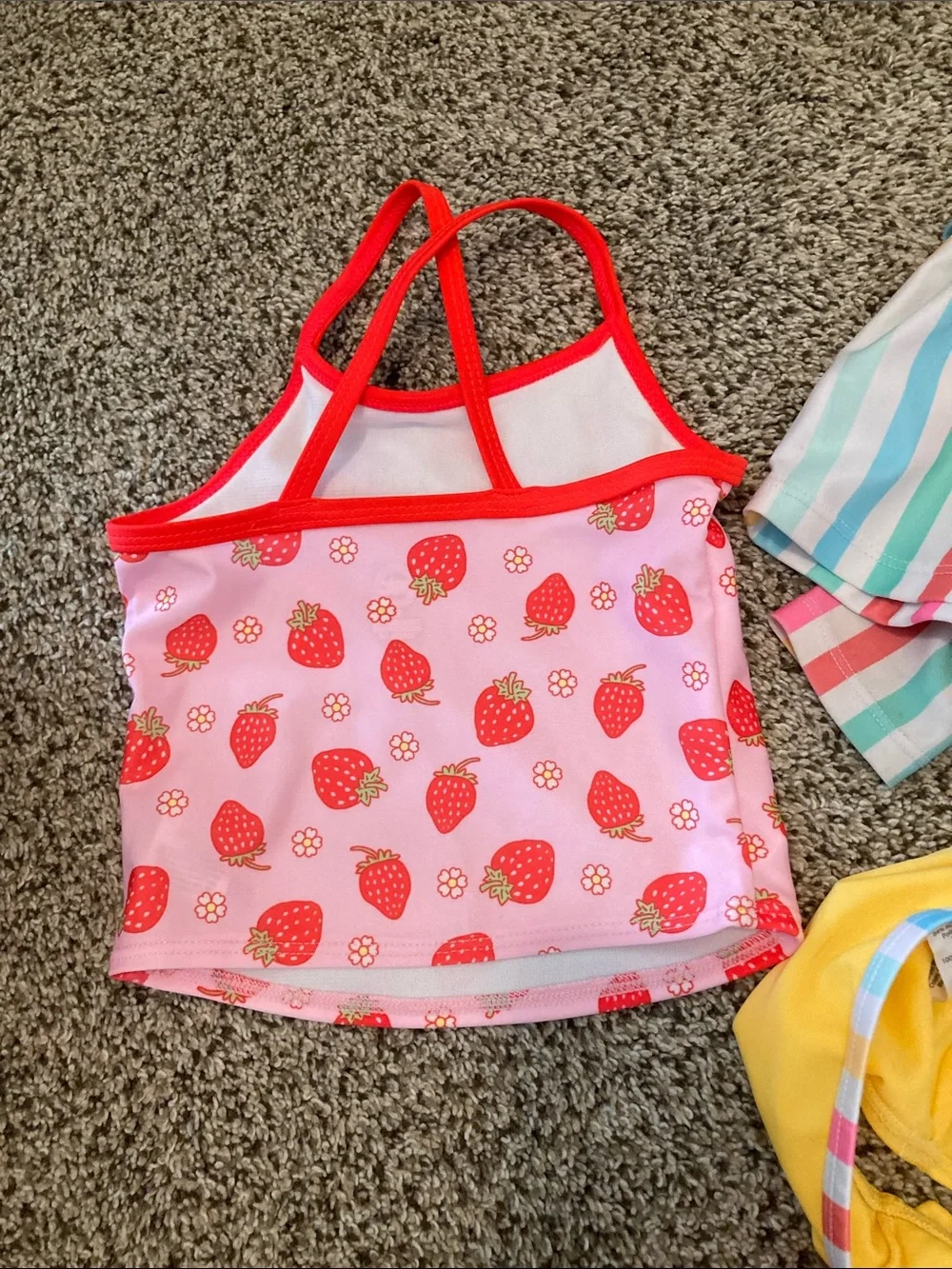 wonder nation Pink Strawberry Tankini & Multi-Color Stripe Rash Guard Set